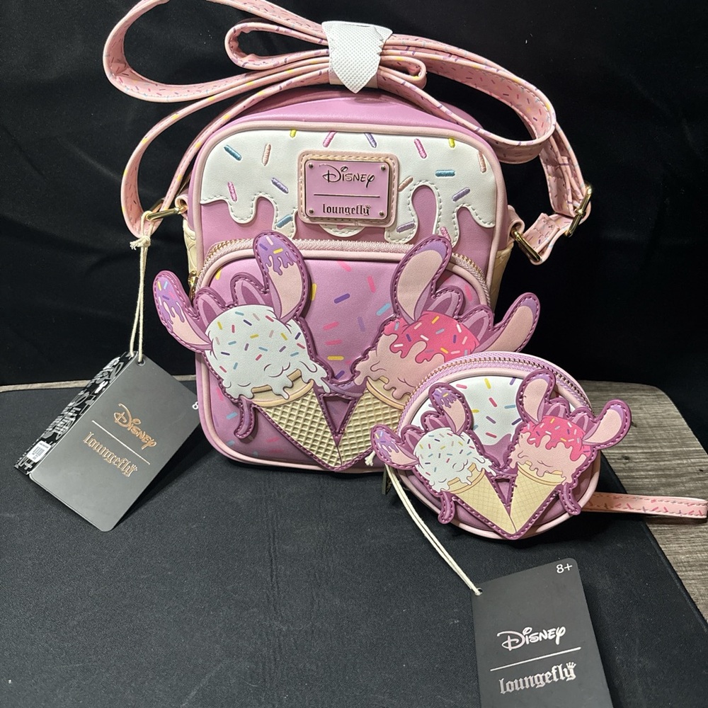 Loungefly Angel and Stich Ice Cream crossbody and matching coin purse